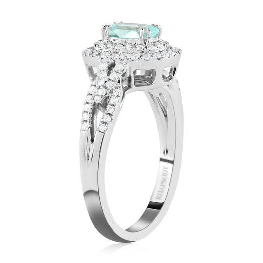 Rhapsody AAAA Paraiba Turmalin und weißer Diamant-Ring, VS E-F, 950 Platin (Größe 19.00) ca. 1.00 ct