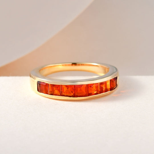 Purpurroter Feueropal-Ring, 925 Silber Gelbgold Vermeil (Größe 18.00) ca. 0.79 ct