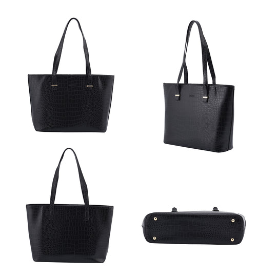 Passage - 4er-Set, Handtasche, Crossbody Tasche, Clutch und Brieftasche mit Kroko Muster, grau