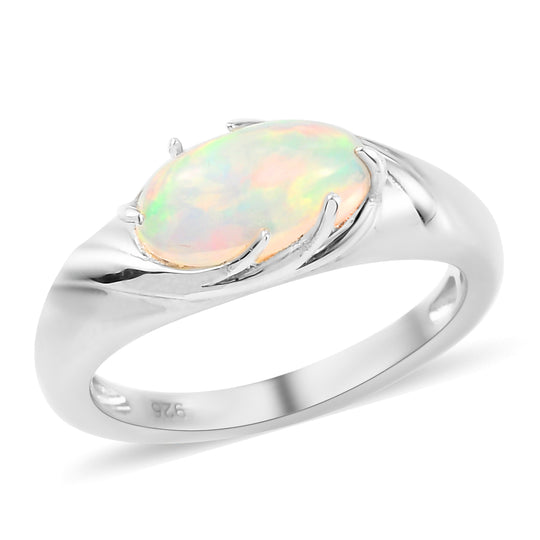 Natürlicher Äthiopischer Opal Ring 925 Silber platiniert (Größe 17.00) ca. 0,91 ct