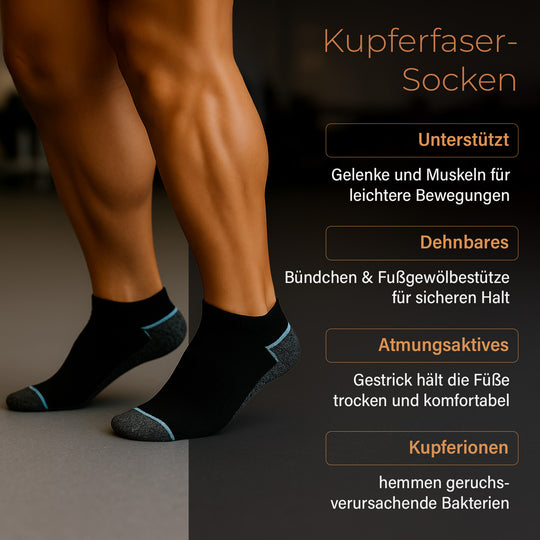 4er-Set Kupferfaser-Kompressions-Socken, Antibakteriell und Anti-Geruch, 36-40, schwarz-grau