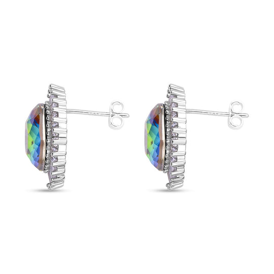 Grüne Glas-Kristall und weiße Zirkonia-Ohrringe, reines Messing ca. 4,00 ct