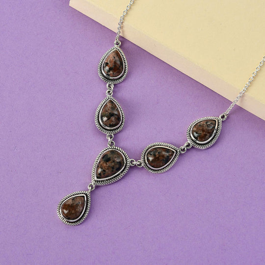 Handgearbeitetes, natürliches Yooperlith Collier, ca. 45 cm, 925 Silber ca. 12.09 ct
