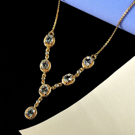 AAA Turkizit und weißes Zirkon Collier, ca. 45 cm, 925 Silber Gelbgold Vermeil ca. 2.42 ct