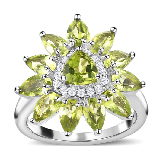 Natürlicher Peridot-Ring, 925 Silber platiniert ca. 3.15 ct