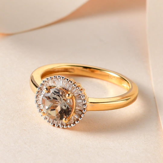 AAA Turkizit und weißer Diamant-Ring, 925 Silber Gelbgold Vermeil (Größe 20.00) ca. 1,09 ct