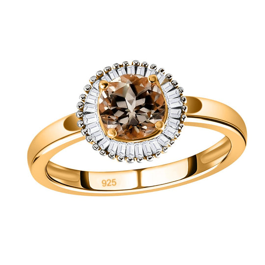 AAA Turkizit und weißer Diamant-Ring, 925 Silber Gelbgold Vermeil (Größe 20.00) ca. 1,09 ct