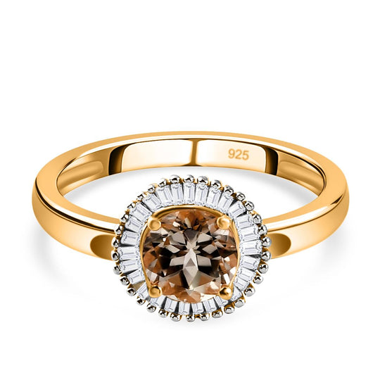 AAA Turkizit und weißer Diamant-Ring, 925 Silber Gelbgold Vermeil (Größe 20.00) ca. 1,09 ct