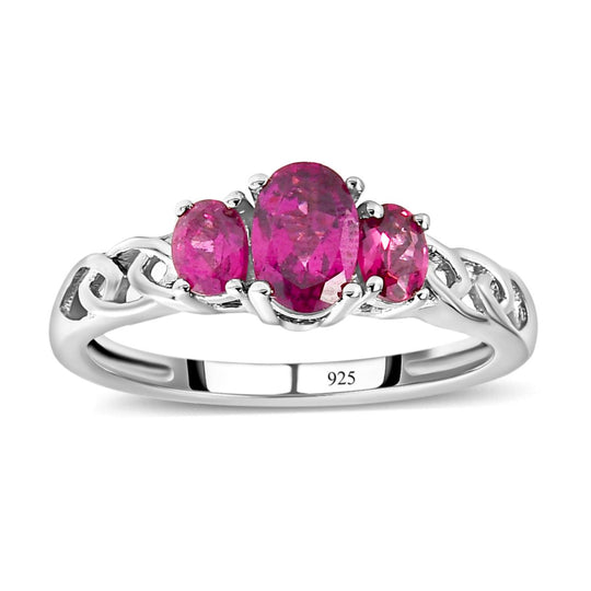 Rhodolith Granat-Ring, 925 Silber platiniert (Größe 16.00) ca. 1.02 ct