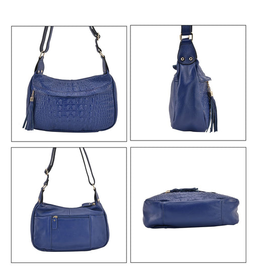 Crossbody-Tasche aus Leder mit Krokodilprägung, Größe 28x10x25cm, burgund