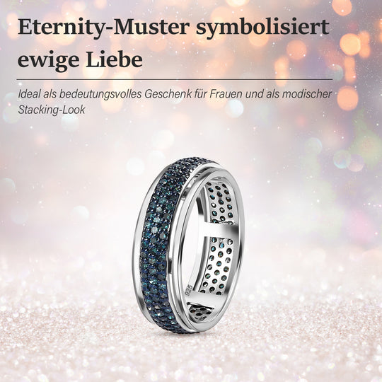 Blauer Diamant Spinning Ring 925 Silber platiniert (Größe 16.00) ca. 1,00 ct