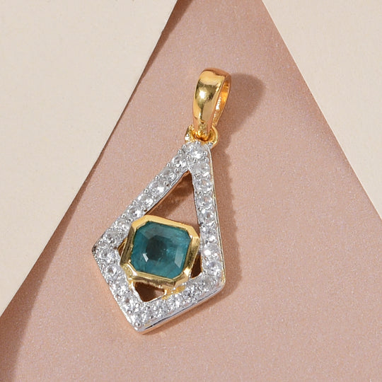 Blaugrüner Grandidierit und Zirkon-Anhänger, 925 Silber vergoldet ca. 1,13 ct