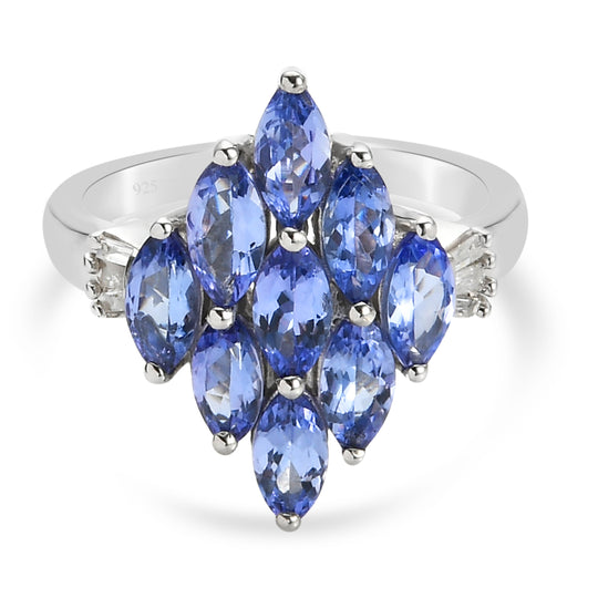 AA Tansanit und Diamant Cluster Ring 925 Silber platiniert (Größe 21.00) ca. 2,10 ct