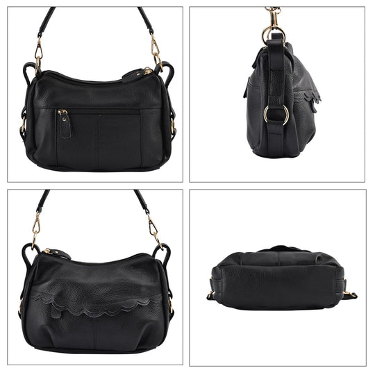 Crossbody Bag aus echtem Leder, gewelltes Design, Größe 29x9x20cm, grau