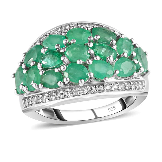 Kagem sambischer Smaragd Ring, 925 Silber platiniert (Größe 20.00) ca. 4.10 ct