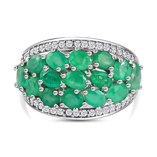Kagem sambischer Smaragd Ring, 925 Silber platiniert (Größe 20.00) ca. 4.10 ct