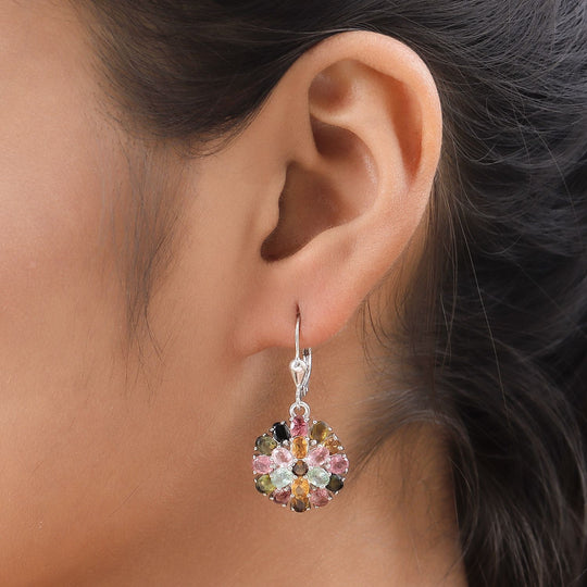 Natürliche mehrfarbige Turmalin Ohrringe, 925 Silber platiniert ca. 6,23 ct
