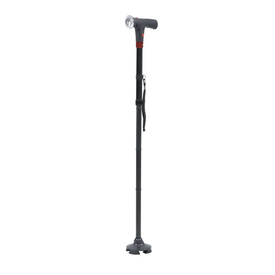LIVMORE faltbarer Smart Gehstock mit LED Licht und SOS Alarm, Belastbarkeit 113kg, Schwarz