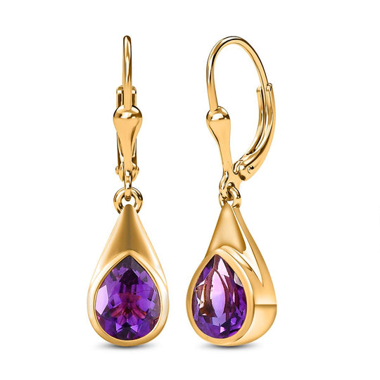 Natürliche, marokkanische Amethyst-Ohrringe, 925 Silber vergoldet ca. 3,21 ct