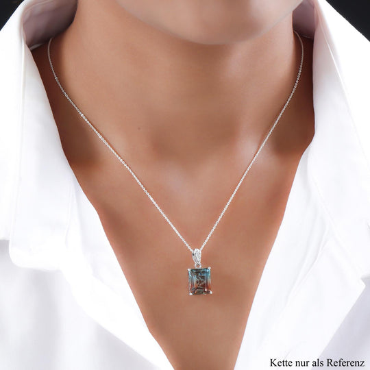 Aqua Terra Costa Quarz Triplette und weißer Zirkon Anhänger, 925 Silber platiniert ca. 7.48 ct