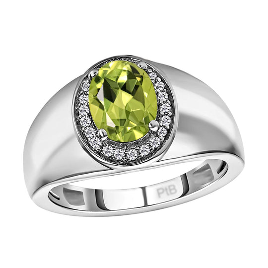 Peridot und weißer Zirkon-Ring, Messing platiniert (Größe 21.00) ca. 1,40 ct