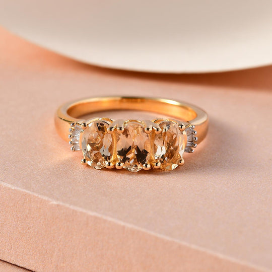 Kaiserlicher Topas und weißer Diamant-Ring, 925 Silber vergoldet (Größe 16.00) ca. 1.57 ct