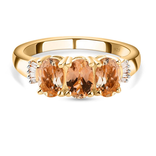 Kaiserlicher Topas und weißer Diamant-Ring, 925 Silber vergoldet (Größe 16.00) ca. 1.57 ct