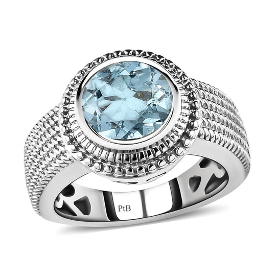 Himmelblauer Topas-Ring, reines Messing platiniert ca. 2,32 ct
