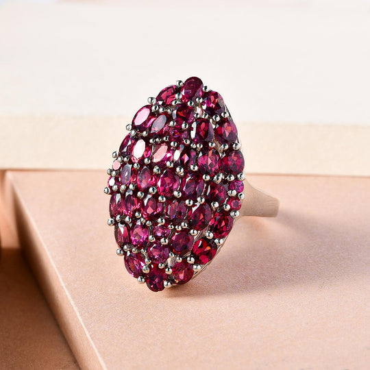Rhodolith Granat Ring, 925 Silber platiniert ca. 7.57 ct