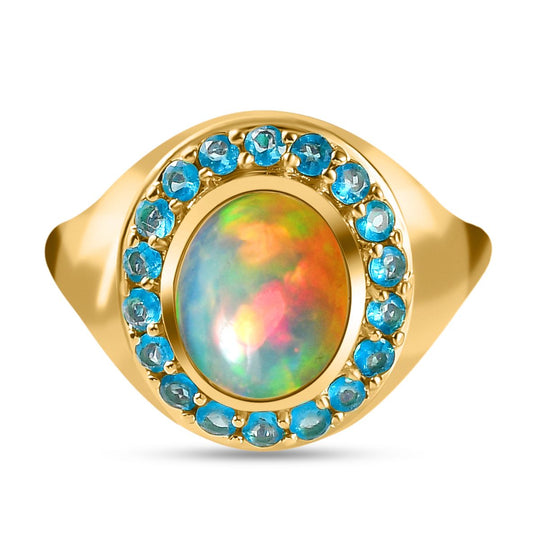 Natürlicher, äthiopischer Welo Opal und Neon Apatit Ring, 925 Silber Gelbgold Vermeil (Größe 21.00) ca. 2.45 ct