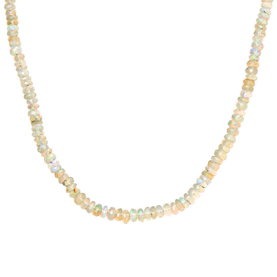 Natürliche, äthiopische Welo Opal Halskette, ca. 45 cm, 925 Silber ca. 40.00 ct