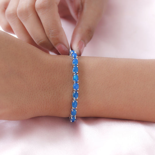 AA Miami blaues Welo Opal Armband, ca. 20 cm, 925 Silber platiniert ca. 8,37 ct
