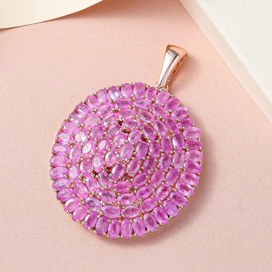 Ilakaka Rosa Saphir Anhänger, 925 Silber Roségold Vermeil ca. 30,86 ct