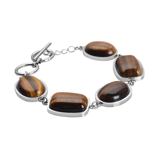 Gelbes Tigerauge-Armband, ca. 19 cm, Edelstahl ca. 80.00 ct
