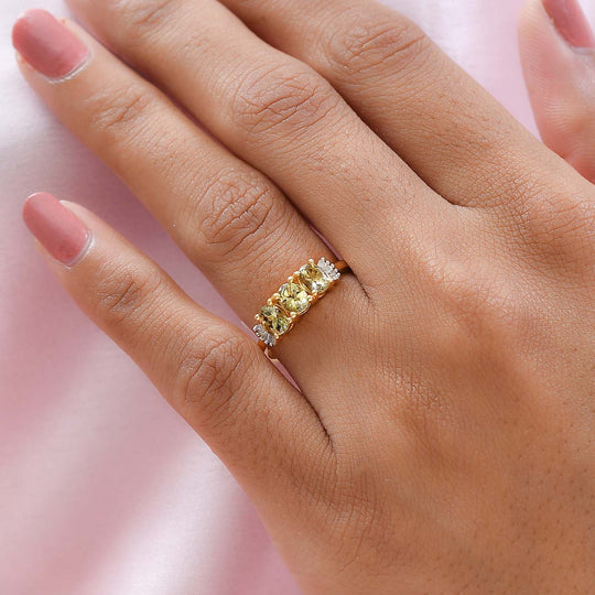 Natürlicher goldener Tansanit und weißer Diamant-Ring, 925 Silber Gelbgold Vermeil (Größe 21.00) ca. 1.03 ct