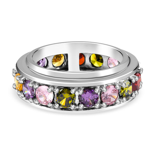 LUSTRO STELLA - Mehrfarbiger Zirkonia Spinning Ring, platiniert (Größe 19.00)