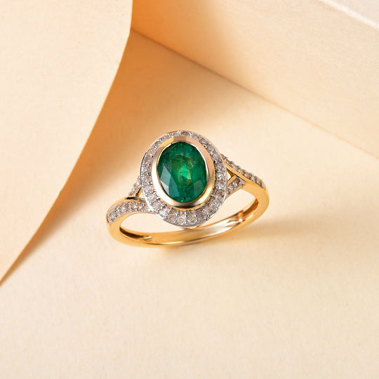 AAA Kagem sambischer Smaragd und weißer Diamant-Ring, 585 Gold (Größe 17.00) ca. 1,38 ct
