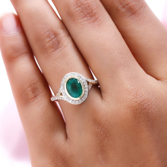 AAA Kagem sambischer Smaragd und weißer Diamant-Ring, 585 Gold (Größe 17.00) ca. 1,38 ct
