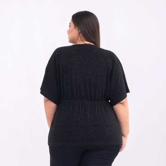 TAMSY - Designer glitzer Tunika Bluse, Schwarz