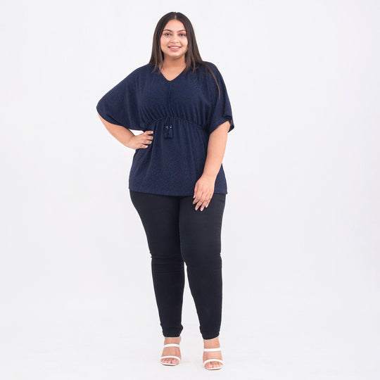 TAMSY - Designer glitzer Tunika Bluse, Schwarz