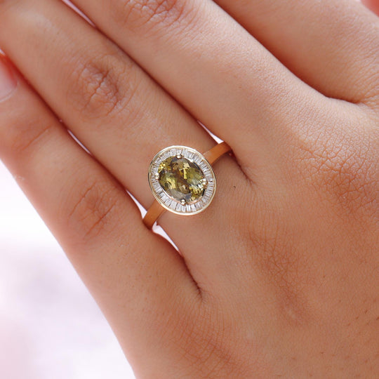 AAA Natürlicher goldener Tansanit und weißer Diamant-Ring, 585 Gold (Größe 20.00) ca. 1.92 ct