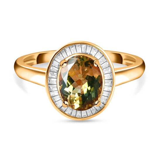 AAA Natürlicher goldener Tansanit und weißer Diamant-Ring, 585 Gold (Größe 20.00) ca. 1.92 ct