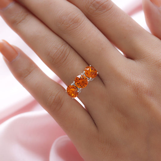 Mandarinen-Kristall Ring, 925 Silber (Größe 20.00)