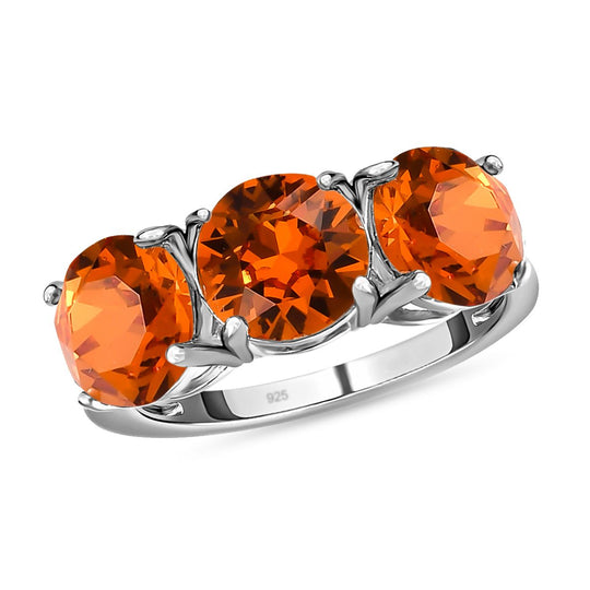Mandarinen-Kristall Ring, 925 Silber (Größe 20.00)