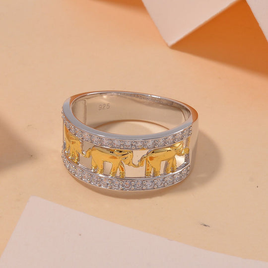 LUSTRO STELLA - Zirkonia Elefanten-Ring, 925 Silber Bicolor (Größe 18.00)