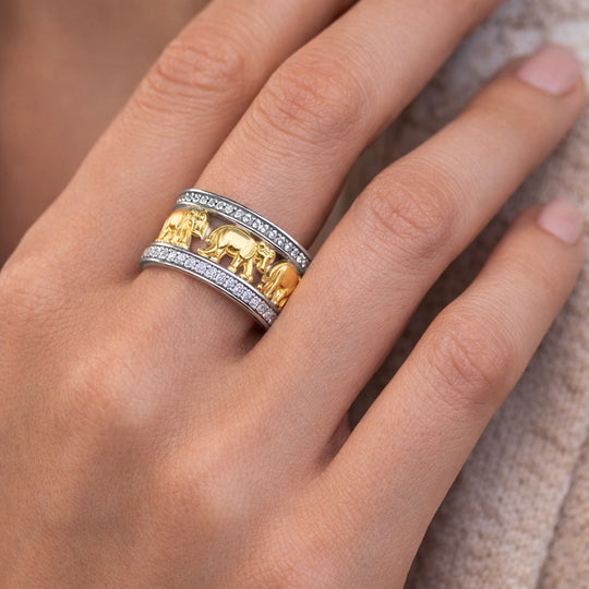 LUSTRO STELLA - Zirkonia Elefanten-Ring, 925 Silber Bicolor (Größe 18.00)