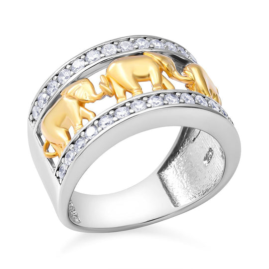 LUSTRO STELLA - Zirkonia Elefanten-Ring, 925 Silber Bicolor (Größe 18.00)
