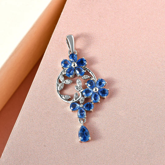 Kaschmir Kyanit-Anhänger, 925 Silber platiniert ca. 3.33 ct