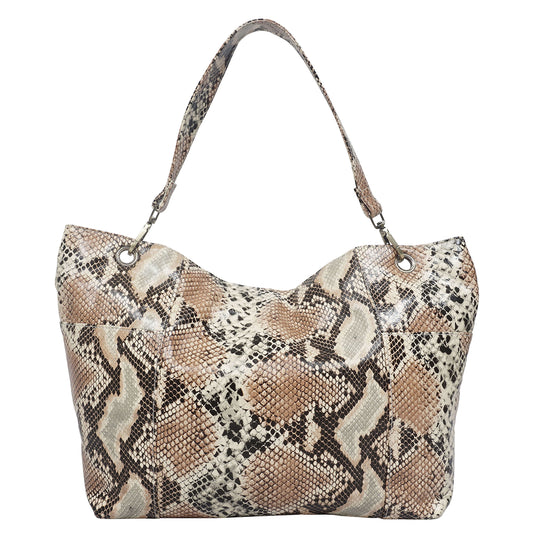 Assots London: 100% echtes Leder Hobo-Tasche mit Schlangen Muster, beige