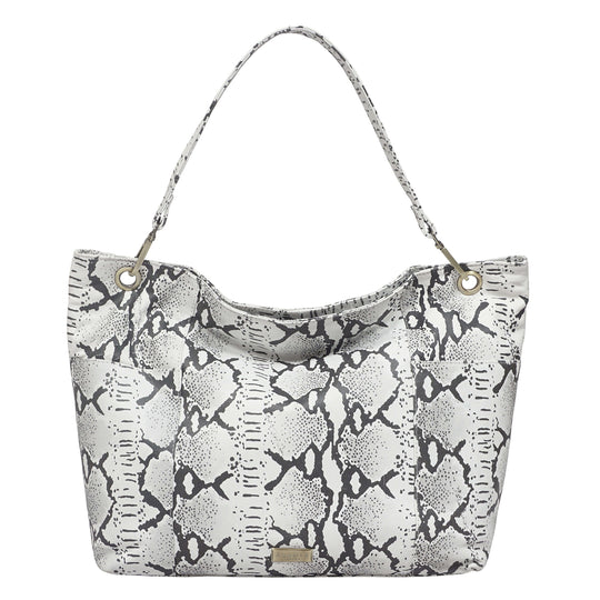 Assots London: 100% echtes Leder Hobo-Tasche mit Schlangen Muster, beige